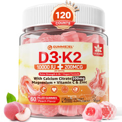 LILICARE Vitamin D3 K2 gummies bottle front shows vegan peach flavor