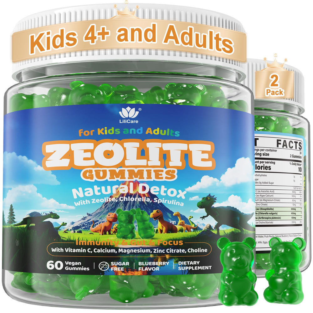 LILICARE Zeolite Detox gummies bottle shows family-friendly detox support for daily wellness.