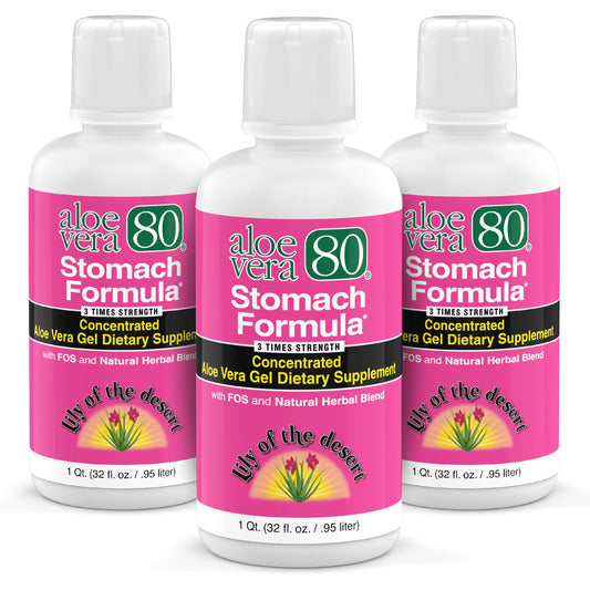 Lily Of The Desert Stomach Formula bottle showing aloe blend for digestion.