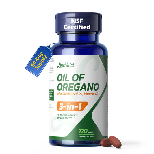 LincNutri Oregano Oil enteric-coated softgels for smoother, delayed-release absorption.
