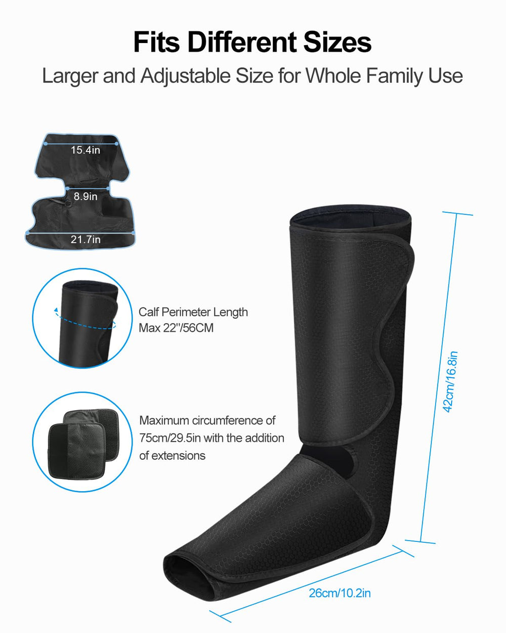 LINGTENG air compression leg massager side view showing portable, space-saving design for daily relief.