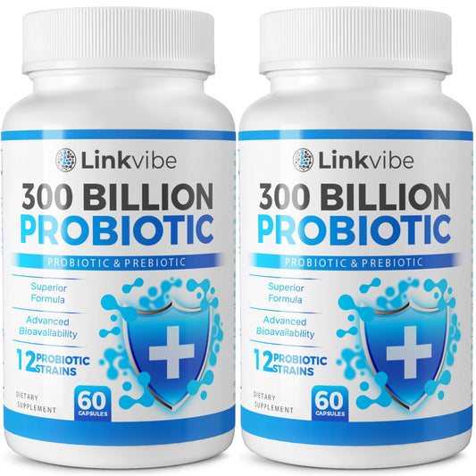 Linkvibe probiotic 300B bottle showing capsules for gut balance