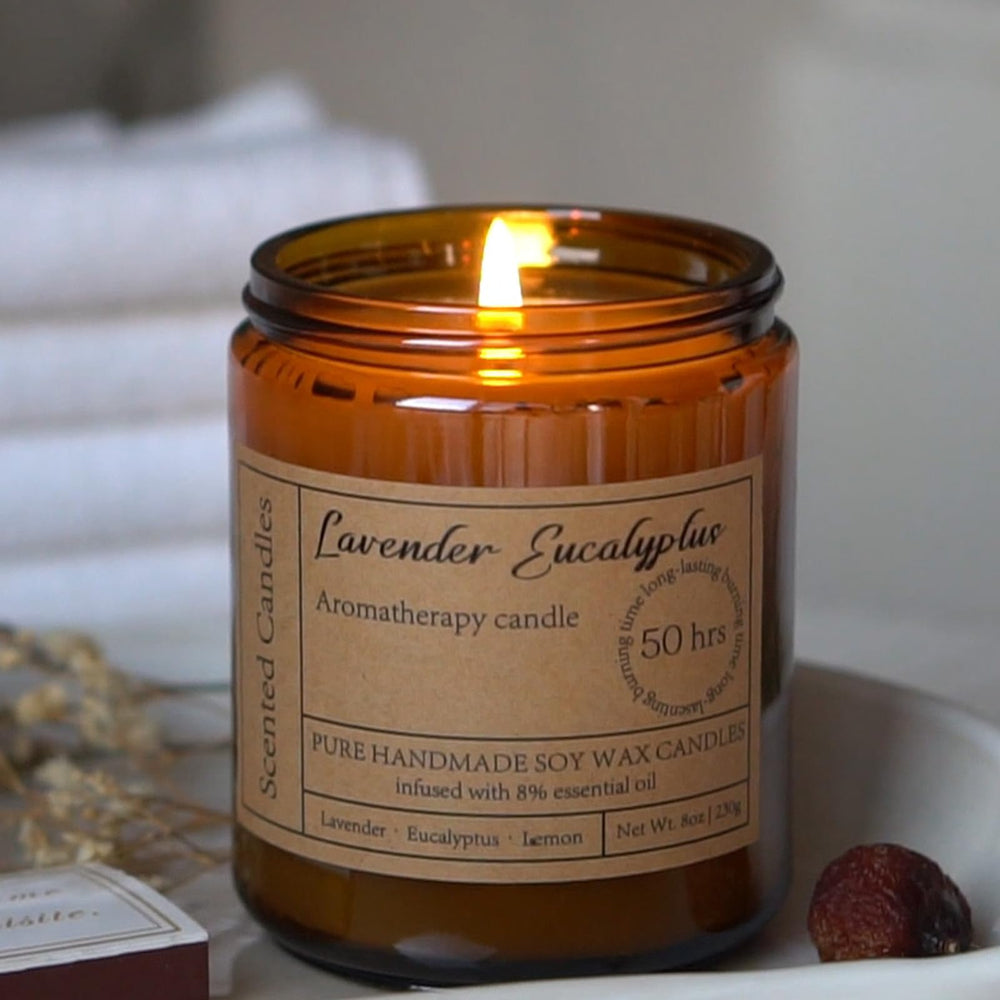 Liofeve Lavender Eucalyptus candles in a room creating spa-like ambience
