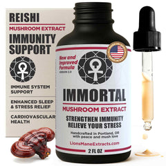 LionsManeExtracts Immortal Reishi bottle pour showing easy dropper usage for daily wellness