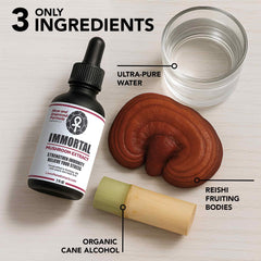 LionsManeExtracts Reishi tincture in glass bottle setup on clean surface