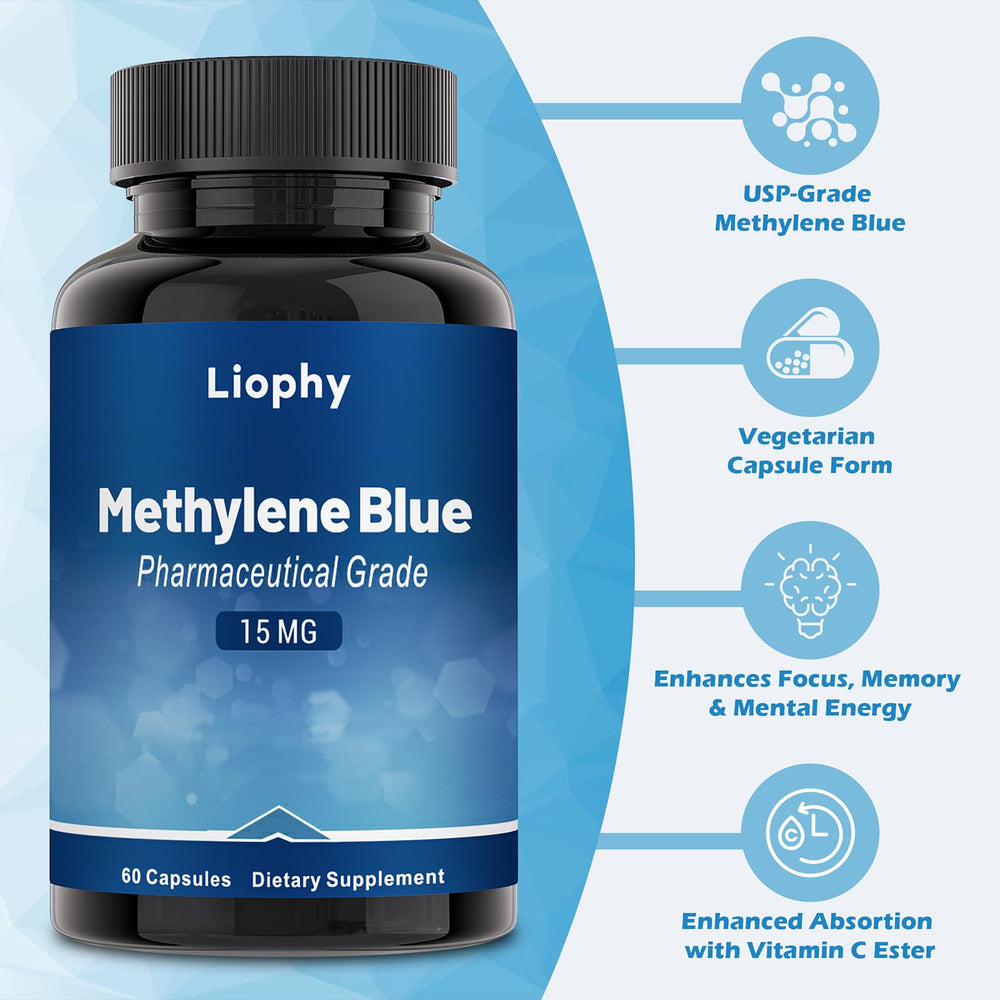 Liophy Methylene Blue packaging with vitamin C ester mention