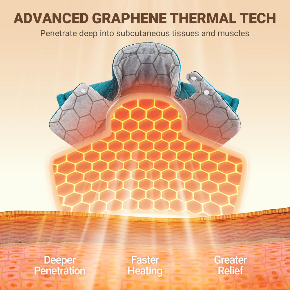 LIPHOME graphene-infused heating pad laid on back for broad, even coverage.