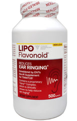 Lipo Flavanoid Unique Ear Health bottle shown for convenient daily tinnitus support.