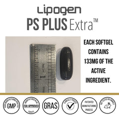 Lipogen PS Plus Extra capsule texture closeup suggests smooth softgels.