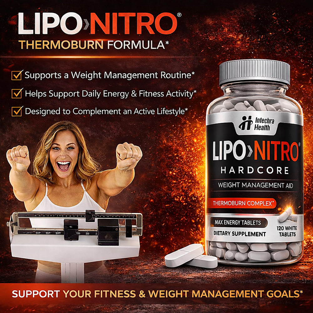LipoNitro tablets visible inside bottle for travel-friendly use