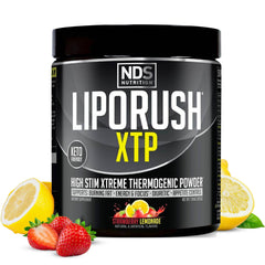 Liporush NDS XTP thermogenic bottle front for energy and focus during workouts