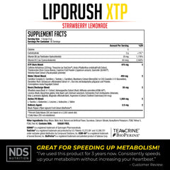 LIPORUSH XTP powder close-up with scoop highlighting energy boost.