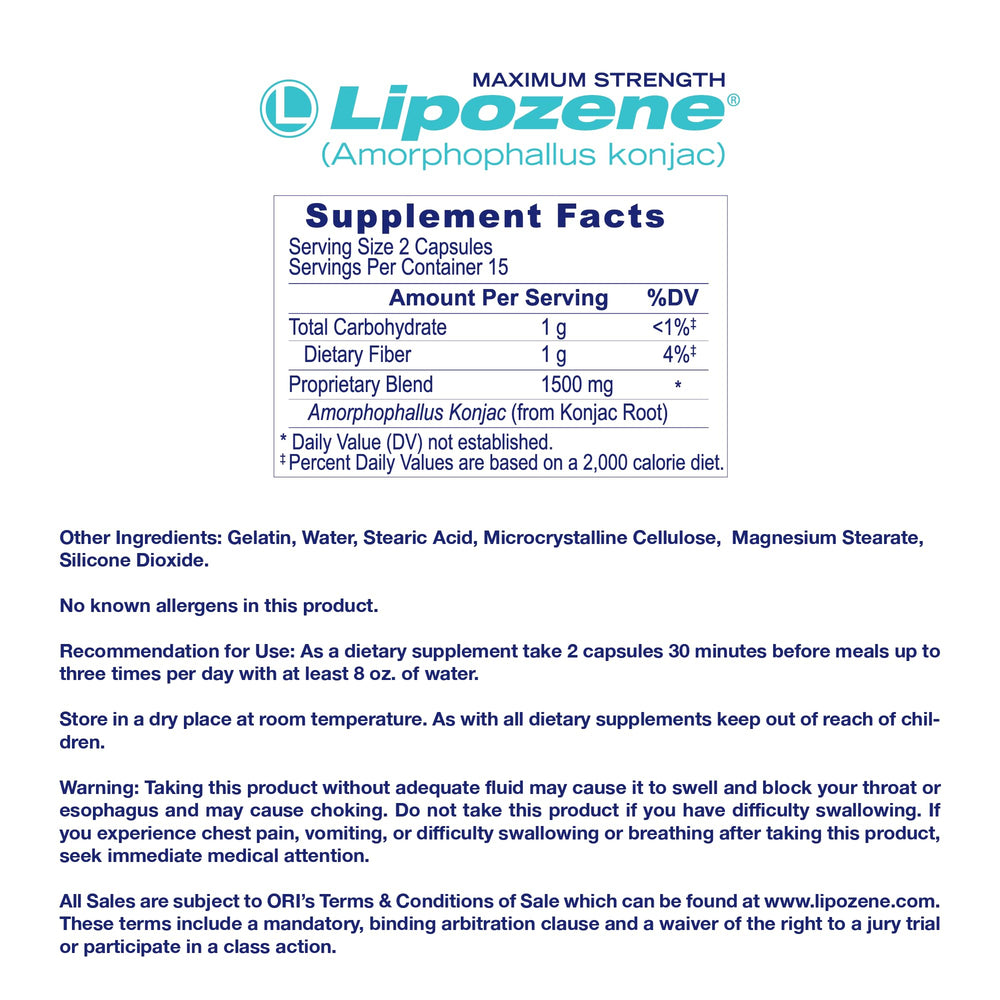Lipozene packaging shows three bottles included for a complete plan.