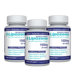 Lipozene bottle close-up highlighting appetite-suppressing formula for daily support.