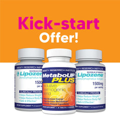 Lipozene bottle poured with water before meals to promote fullness.
