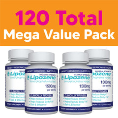 Lipozene bottle side displays dosage info for easy daily use.
