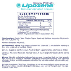 Lipozene capsules close-up, non-stimulant formula.
