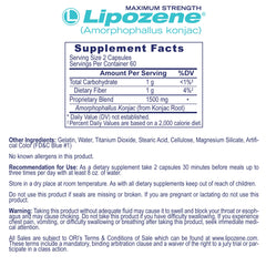 Lipozene bottle with measuring spoon illustrating pre-meal routine.