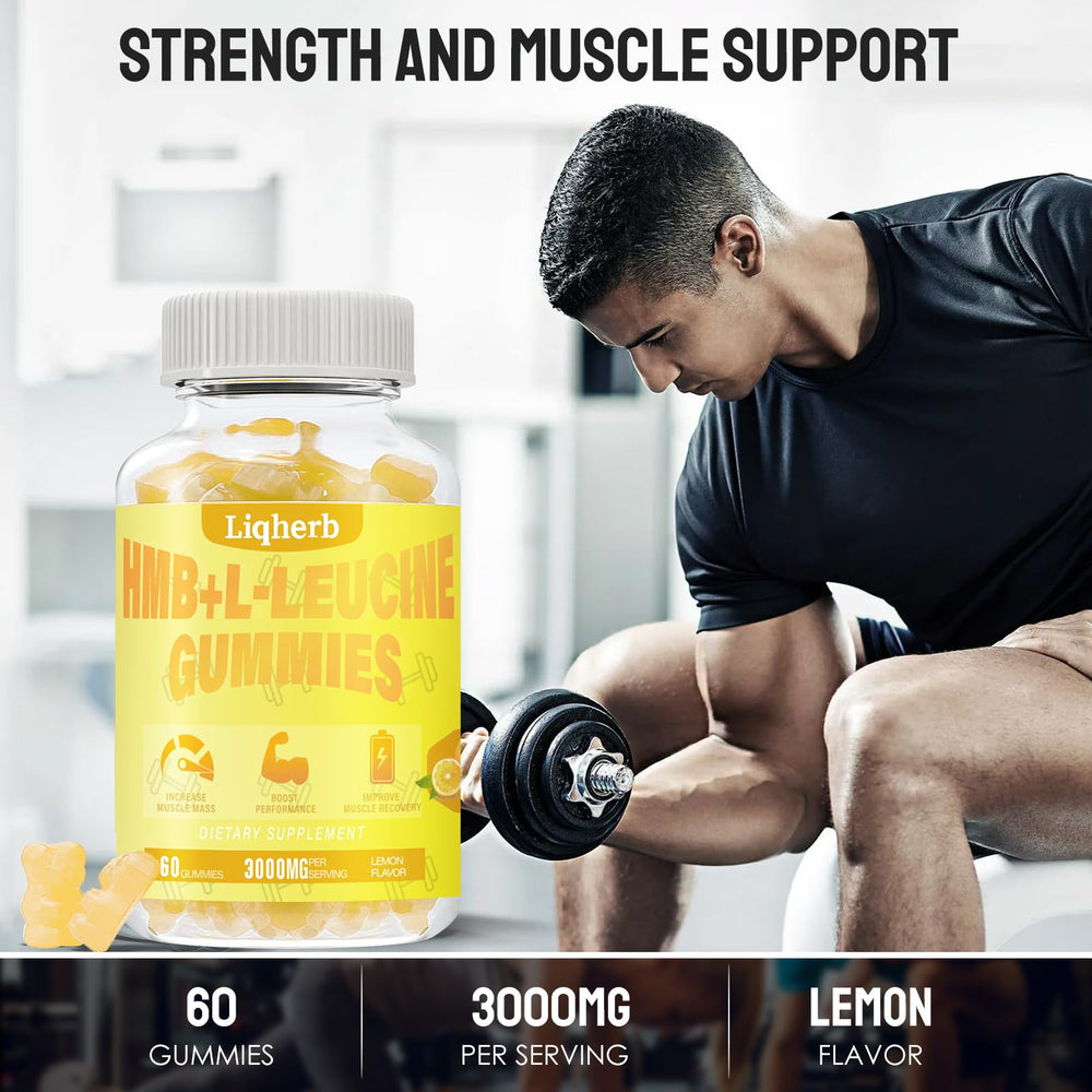 Liqherb HMB and Leucine Gummies bottle cap close-up for chewy, easy consumption