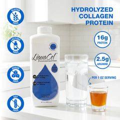 LiquaCel peach mango bottle shown as a flavorful option for easy protein