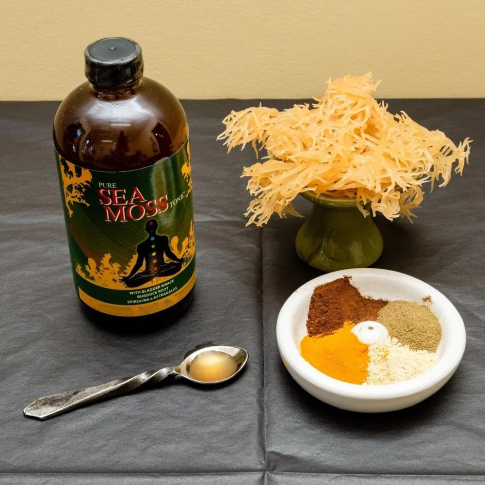 LIQUID BLENZ Sea Moss Tonic bottle on countertop ready to mix