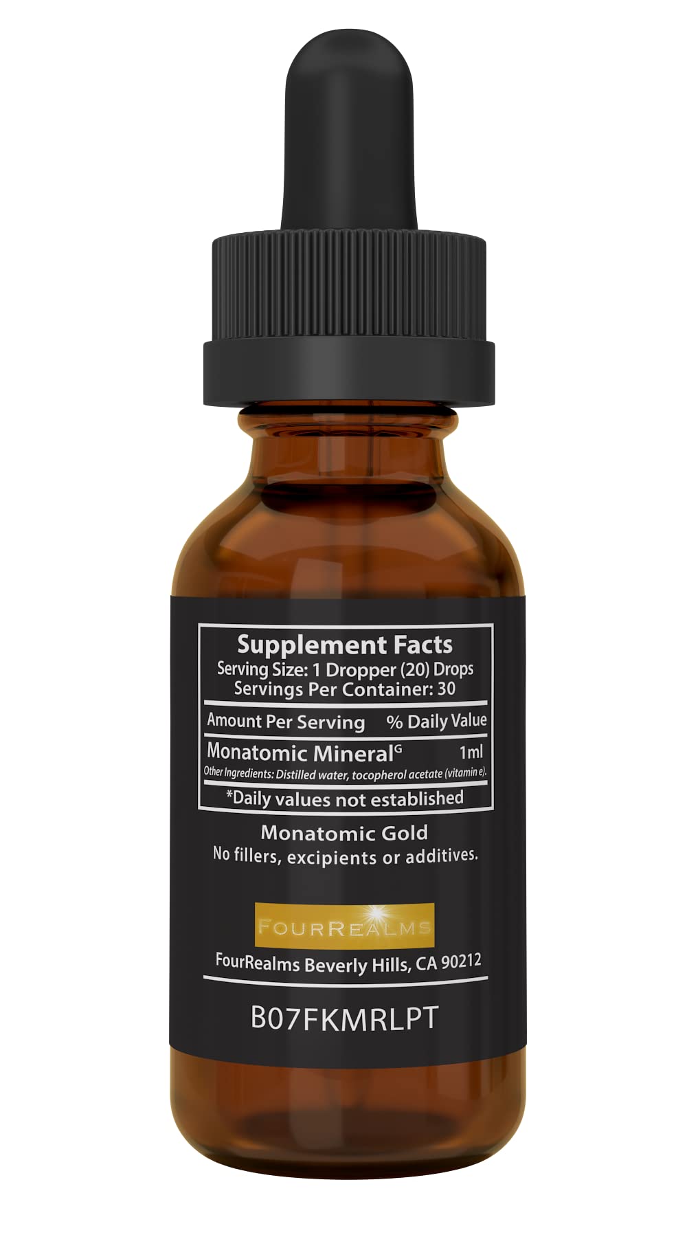 Liquid Gold ORMUS label detail emphasizes two-ingredient purity.