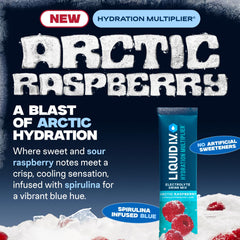 Liquid I.V. Hydration Multiplier Arctic Raspberry three-pack display for workout hydration