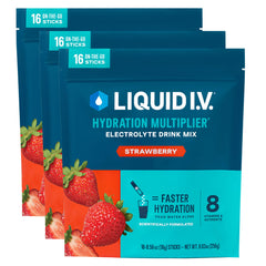 Liquid I.V. strawberry packet ready to mix for quick hydration on the go