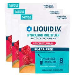 Liquid I.V. Hydration Multiplier Sugar-Free Raspberry Melon bottle pour for quick hydration