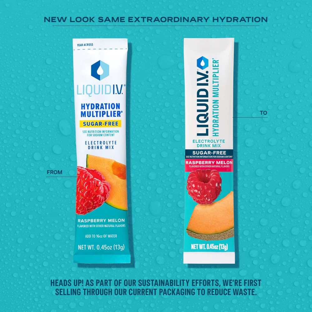Liquid I.V. Hydration Multiplier Sugar-Free Raspberry Melon nutrition label highlights ingredients