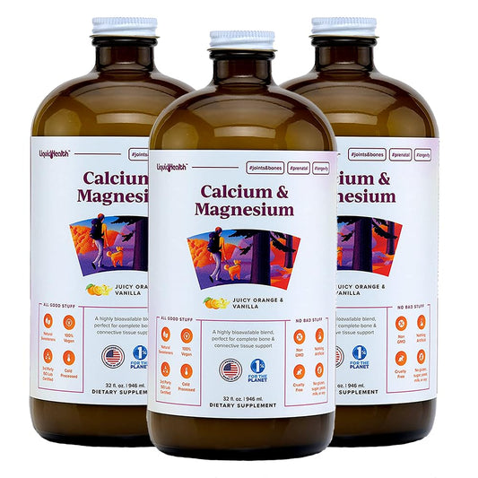 LIQUIDHEALTH calcium magnesium bottle for easy, fast absorption.