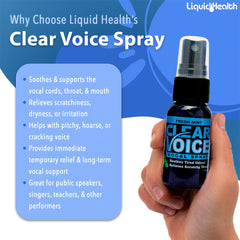 LIQUIDHEALTH Clear Voice throat spray highlights long-term moisture for vocal comfort