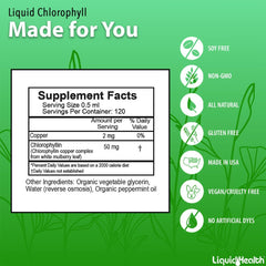 LIQUIDHEALTH chlorophyll drops with water for a refreshing cleansing routine.