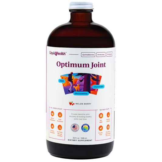 LIQUIDHEALTH Optimum Joint bottle pour showing easy daily dosing for joint comfort