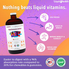 LIQUIDHEALTH Optimum Joint label closeup showing vegan-friendly ingredients.