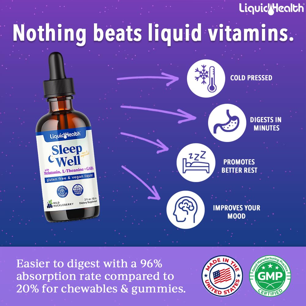 LIQUIDHEALTH Sleep Well Drops dropper ready for precise bedtime dosing.
