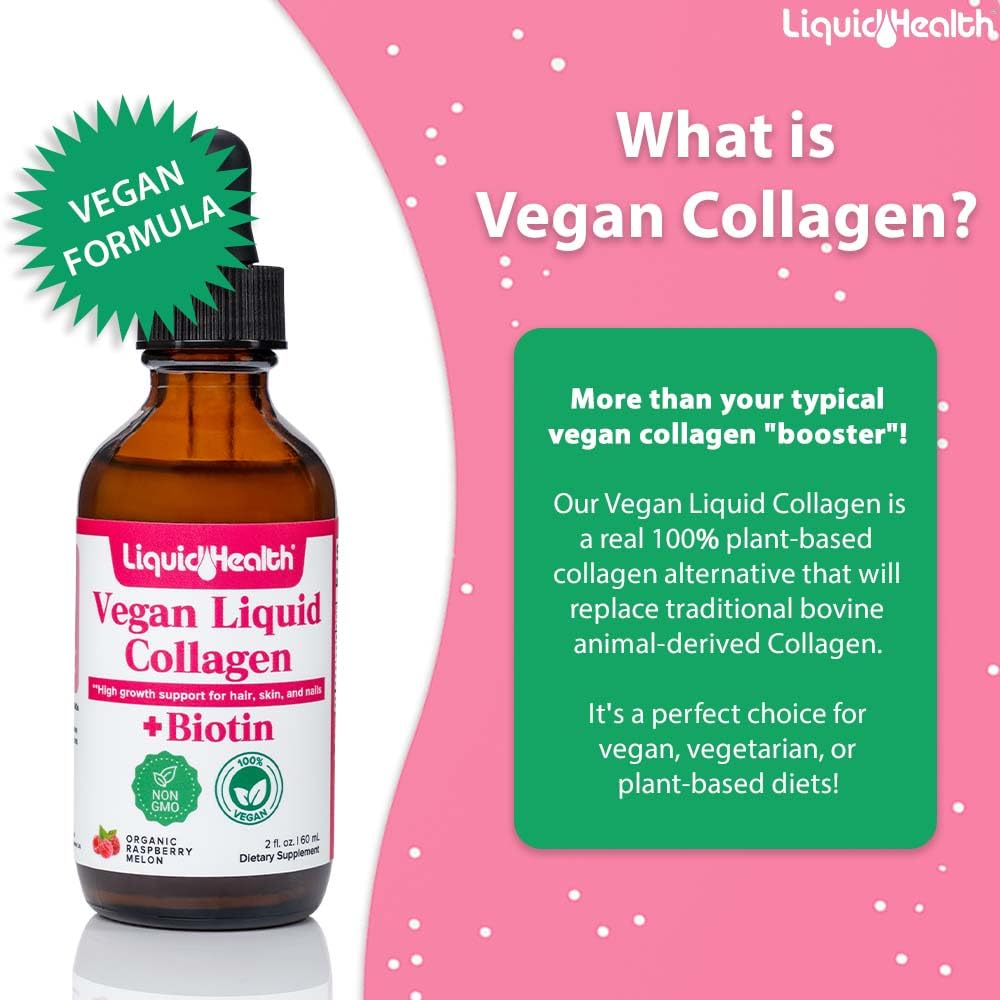 LIQUIDHEALTH vegan collagen drops with dropper shown for easy daily dosing