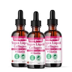 LIQUIDHEALTH vegan collagen drops bottle highlights plant-based formula for hair and skin support