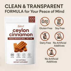 LIRAE Ceylon Cinnamon ingredients panel highlights clean, simple formulation