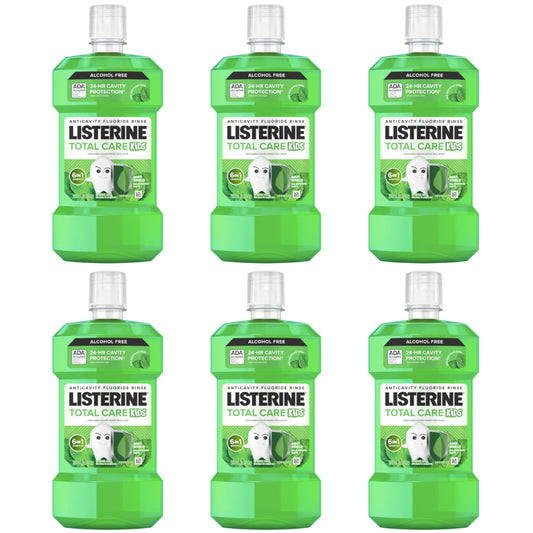 Listerine Smart Rinse Kids Mint Shield bottle for kid-friendly cavity protection.