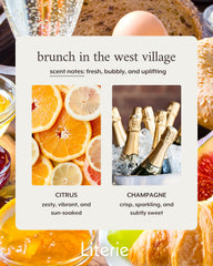 Literie West Village brunch scene candle enhances dining mood and decor.