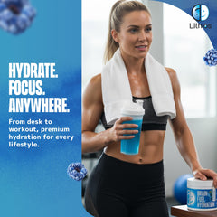 Lithios blue raspberry flavor dissolving in water for a refreshing drink