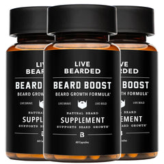 Live Bearded Beard Boost bottle front view for branding and formula