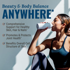 This image features Live Conscious Beyond Collagen packets being poured into water for a quick, smooth mix.