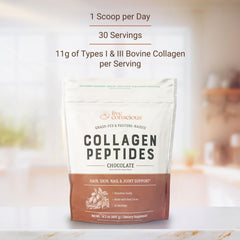 Live Conscious Collagen Peptides Chocolate scoop mixing into a beverage