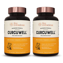Live Conscious CurcuWell bottle with capsules signaling joint comfort