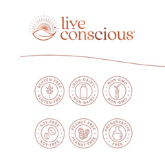 Live Conscious KrillWell nutrition panel closeup shows 1500 mg krill oil per serving for omega-3 intake.