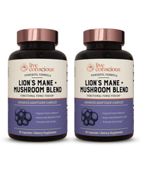 Live Conscious Lions Mane capsules bottle for daily cognitive support and overall wellness