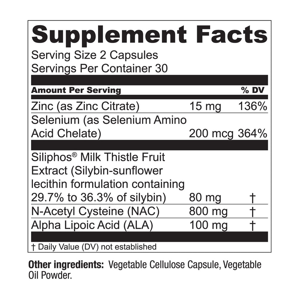 Live Conscious LiverWell ingredient blend featuring NAC, ALA, zinc, and selenium