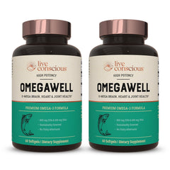 Live Conscious OmegaWell bottle front indicating potential heart and overall wellness support